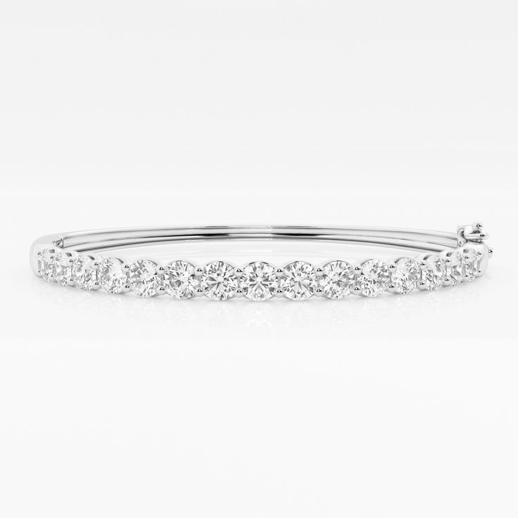 5 ctw Round Lab Grown Diamond Bangle Bracelet - 7 Inches 14K White Gold, FG, SI1 Classic Cuff Bracelet With Brilliant Cut For Anniversary, Classic White Gold Cuff Bracelet With Single Cut Diamonds, Classic Diamond Cuff Bracelet For Wedding, Classic Wedding Cuff Bracelet With Diamond Accents, Classic Round Cuff Bracelet With Diamond Accents, Timeless Brilliant Cut Cuff Bracelet For Anniversary, Anniversary Diamond Cut Round Cuff Bracelet, Round Brilliant Cut Cuff Bracelet For Wedding, Anniversary Diamond Cut Cuff Bracelet