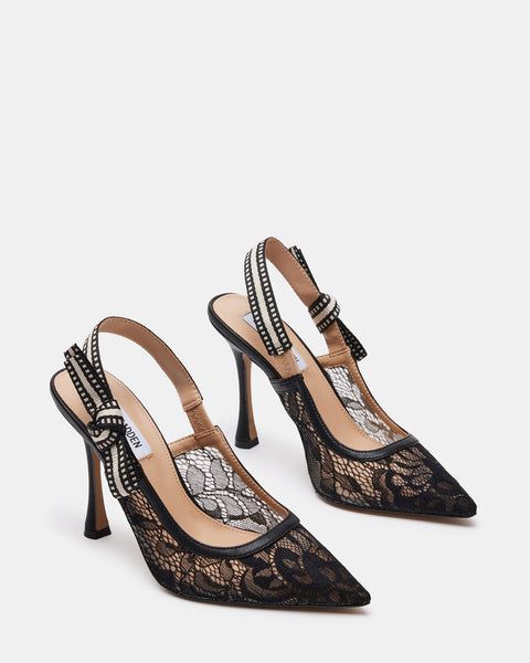 Black Lace Heels, Steve Madden Store, Lace Heels, Shoe Display, Stiletto Pumps, 4 Inch Heels, Slingback Pump, Dream Shoes, Steve Madden Shoes