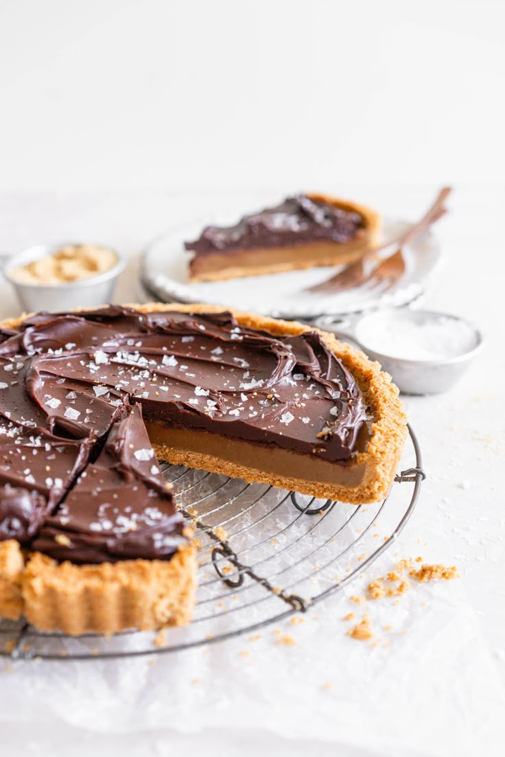 there is a chocolate pie on the cooling rack