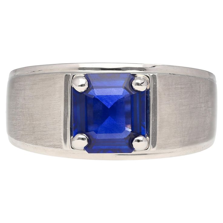 GIA Certified Sri Lanka Blue Sapphire Men's Ring. This men's ring features a prong set natural blue sapphire with a carat weight of 2.23. The sapphire is octagonal-cut and originates from Sri Lanka. It is GIA certified. A showstopping piece, ideal as a mens ring but would make a nice woman's statement ring. Item Details: - Type: Mens Ring - Metal: 18K White Gold - Weight: 9.53 grams - Setting: Prong _______________________ Center Stone Details: - Type: Sapphire - Carat: 2.23 - Cut: Octagonal - C Wide Band Engagement Ring, Vintage Solitaire Engagement Ring, Filigree Diamond Ring, Mens Rings For Sale, Art Nouveau Ring, Solitaire Setting, Morganite Ring, 18k Gold Ring, Square Rings