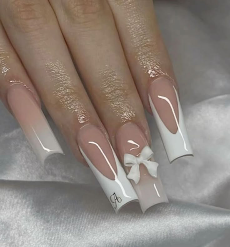 French Tip Nail Designs, Long Acrylic Nail Designs, White Acrylic Nails, Girly Acrylic Nails, French Tip Acrylic Nails, Simple Acrylic Nails, French Acrylic Nails, Acrylic Nails Coffin Pink, Long Square Acrylic Nails