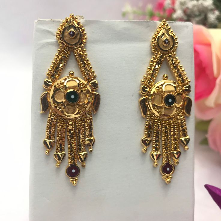 "Handmade Earrings 24ct Gold Plated Earrings Indian jewelry Pakistan Jewelry Length:2.5\"Inches Approx Traditional Indian Wedding Jewellery Slight Colour variations possible due to difference in screen and photograph  It is a perfect match with formal attire on special occasions or with casual wearing Care instructions Keep Jewellery away from direct heat, water, perfumes, deodorants and other strong chemicals as they may react with the metal or plating. The plating composition of Jewellery is a 22k Gold Latkan Earrings For Celebrations, Heavy Yellow Gold Bridal Earrings As Gift, Gold Plug Earrings For Festive Celebration, Festive Gold Plug Earrings For Celebration, Yellow Gold Plated Earrings For Festive Occasion, Festive Celebration Gold Plug Earrings, Traditional Heavy Gold Earrings, Traditional Gold Plug Earrings For Anniversary, Yellow Gold-plated Earrings For Festive Occasion