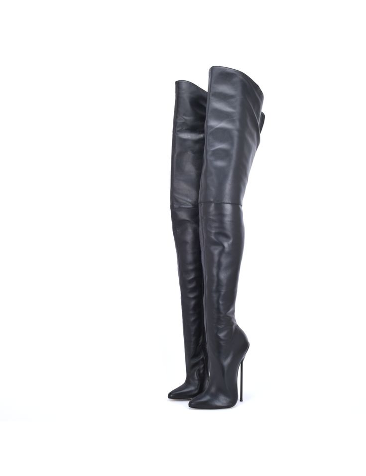 Sanctum VICTORIA OBERSTIEFEL SCHWARZES NAPPA - Shoebidoo Shoes | Giaro high heels Metal Heels, Long Leather Boots, Crotch Boots, Pointed Boots, Very High Heels, Leather High Heel Boots, Thigh Boots, Thigh High Boots Heels, Thigh Boot