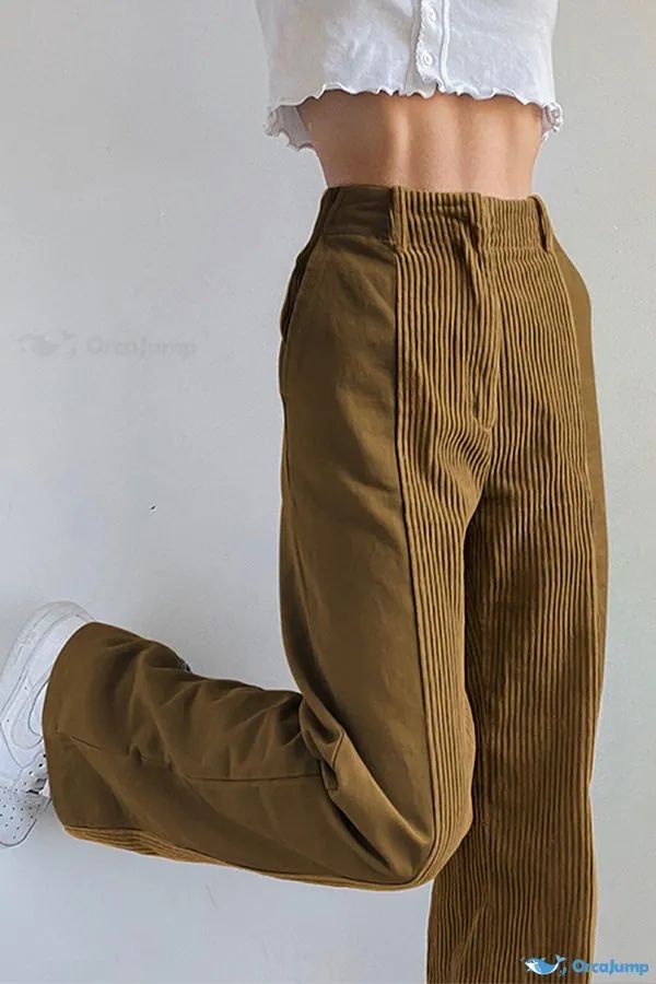 OrcaJump - Khaki Contrast High-Waisted Patchwork Casual Street Pants Corduroy Patchwork, Chino Pants Women, Corduroy Pants Women, Work Pants Women, Streetwear Pants, Slacks For Women, Style Preppy, Long Trousers, High Waist Fashion