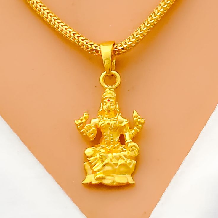 Delicate Decorative 22k Gold Lakshmi Pendant 22k Yellow Gold Temple Necklace, Diwali Yellow Gold Plated Temple Necklace, Gold Pendant Jewelry For Navratri, Gold Pendant Temple Necklace For Navratri, 22k Gold Necklace For Navratri, Yellow Gold Necklaces For Navratri Rituals, Gold Pendant Temple Necklace For Diwali, 22k Gold Temple Necklace For Navratri Gift, Gold Pendant Temple Necklace For Puja