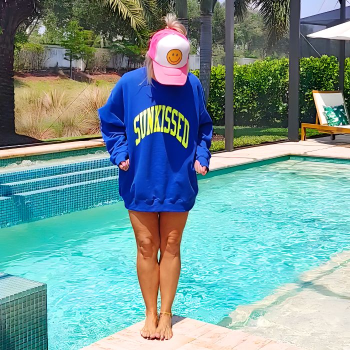 Get ready to embrace the summer vibes with our sunkissed sweatshirt! This versatile piece can be worn all year round, whether you're at the beach or by the pool. Its preppy and trendy design will add a pop of color and brightness to your wardrobe. Stay casual and comfortable while radiating sunshine wherever you go. Fabric: 50% Polyester / 50% Cotton Design: Safety Orange & Safety Pink (White heat-applied vinyl) Safety Yellow (Neon Orange heat-applied vinyl) Royal Blue (Neon Yellow heat-applied Summer Athleisure Crew Neck Sweatshirt, Summer Crew Neck Athleisure Sweatshirt, Trendy Sweatshirt For Beach In Spring, Summer Athleisure Sweatshirt With Crew Neck, Trendy Spring Beach Sweatshirt, Spring Vacation Sweatshirt, Summer Athleisure Sweatshirt For Loungewear, Oversized Sweatshirt For Summer Beach, Oversized Crew Neck Sweatshirt For Beach