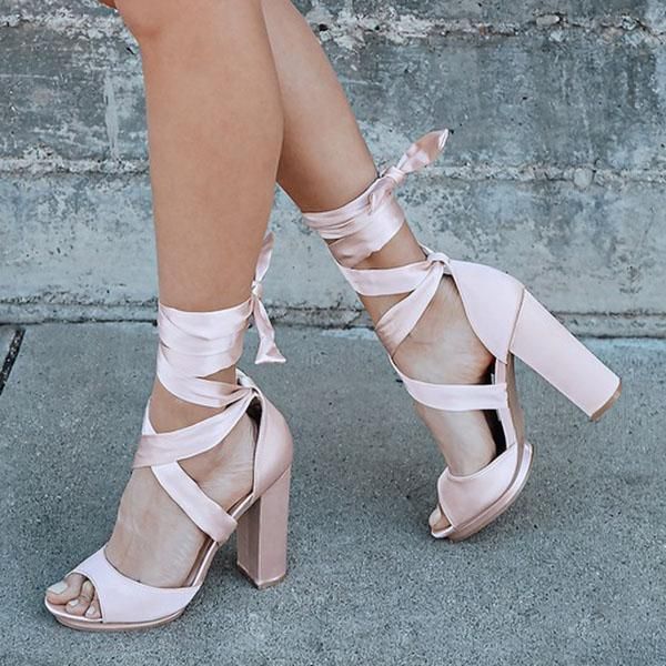 Product Info: Description: Style: Fashion, Stylish Item: Sandals Upper Material: Polyester Toe: Open Toe Closure Type: Criss Cross Heels: Mid Heel Height of Heel: 5" Light Pink Heels, Ribbon Heels, Homecoming Shoes, Ivory Wedding Shoes, Tie Up Heels, Fantastic Shoes, Wrap Heels, Size 11 Heels, Wedding Idea