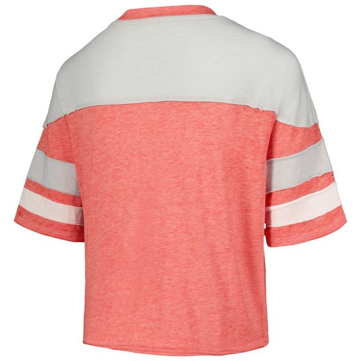 Give your young Ohio State Buckeyes fan a spirited means of showcasing their ever-growing love for their favorites by snagging this Sunday Funday Jersey T-shirt. It features an instantly recognizable Ohio State Buckeyes graphic printed on the torso along with two-toned team colors on stylish burnout fabric for a look that's equally cute and fun. The sleeve stripes finish off the look of this bold top, while the rounded hem ensures it rests comfortably where it matters.Give your young Ohio State Pink Team Spirit Tops For Fan Gear, Pink Tops Team Spirit Fan Gear, Pink Tops For Fan Gear With Team Spirit, Red Crew Neck Sports Fan Top, Red Crew Neck Top For Sports Fans, Collegiate Pink Crew Neck Top, Pink Collegiate Cotton Tops, Pink Crew Neck Top For Team Spirit, Collegiate Pink Short Sleeve Tops