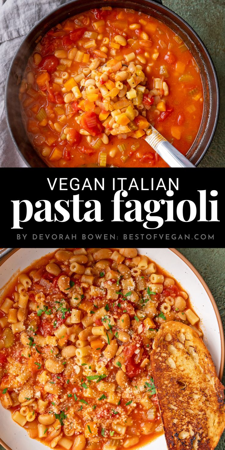 Italian Pasta & Bean Soup (Vegan Pasta Fagioli) Vegan Pasta E Fagioli, Vegan Chili Pasta, Easy Vegan Soups Quick, Easy Vegan Dinners For Families, Plant Based Vegan Meals, New Veggie Recipes, Medeteranian Bean Recipes, Traditional Italian Recipes Vegan, Plant Based Recipes Soup