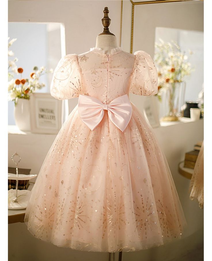 Buy high-end pink tulle with bling sequins girls pageant gown with bubble sleeves at wholesale price online. Free shipping and pro custom service since 2009. Christmas Princess Dress In Pink, Pink Tulle Pageant Dress For Debutante Ball, Pink Princess Pageant Dress For Debutante Ball, Princess Style Tulle Gown For Christmas, Christmas Princess Tulle Gown, Pink Princess Dress For Holiday, Holiday Pageant Tulle Ball Gown, Holiday Tulle Ball Gown For Pageant, Princess Ball Gown For Christmas Prom