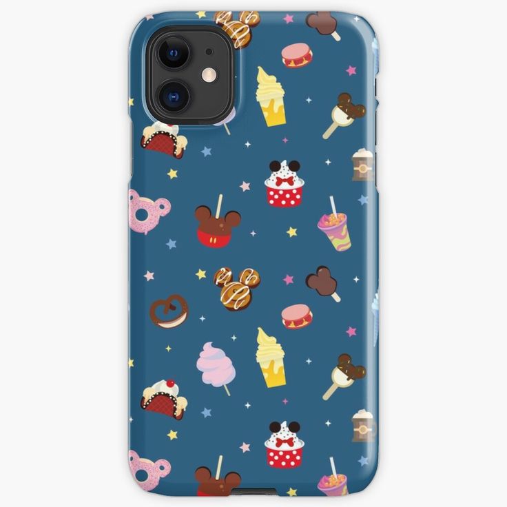 an iphone case with mickey mouse and ice creams on it, all in blue