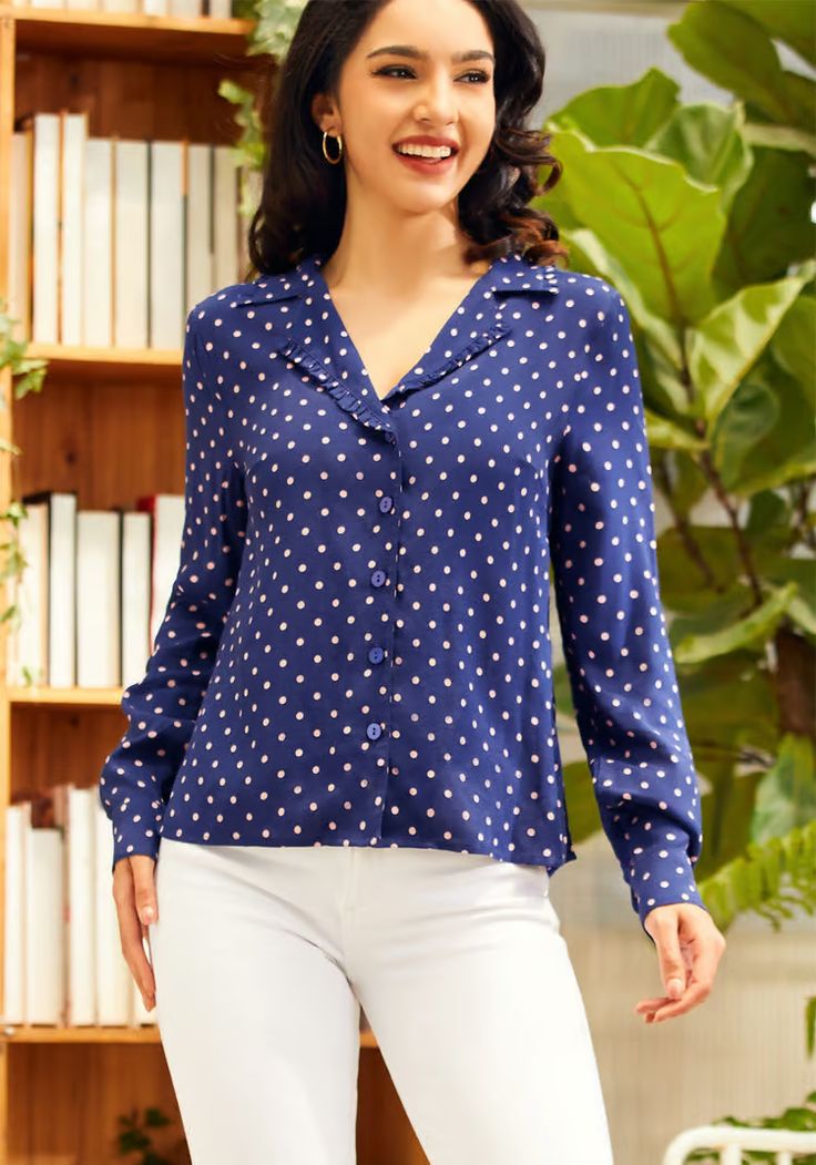 On Ruffle Mode Camp Collar Shirt | ModCloth Navy Long Sleeve Top For Work, Long Sleeve Blue Blouse For Fall, Navy Long Sleeve Summer Top, Blue Long Sleeve Blouse For Fall, Navy Elegant Long Sleeve Tops, Elegant Long Sleeve Navy Tops, Elegant Navy Long Sleeve Tops, Fitted Long Sleeve Navy Top, Long Sleeve Navy Blouse For Fall