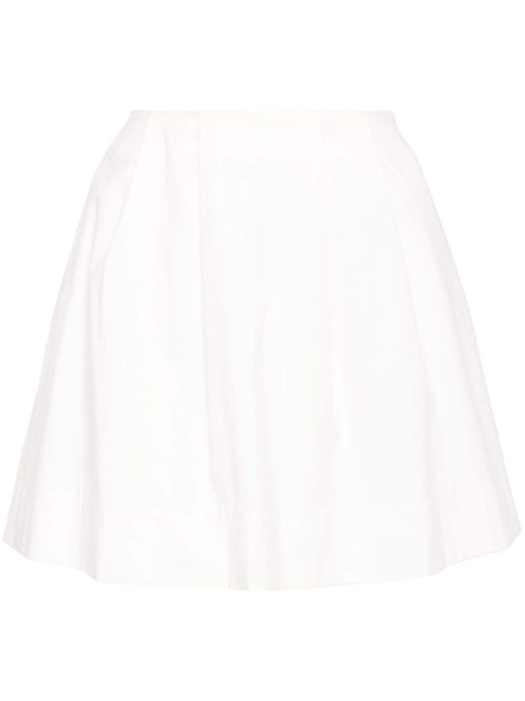 white organic cotton blend high-waisted pleated skirt scallop edge thigh-length flared hem Conscious: This product contains organic cotton where the cultivation and manufacturing process restricts the use of chemicals, eliminates pesticides or artificial fertilisers and incorporates methods that respect biodiversity, improve soil quality, and reduce water consumption. Learn more about what makes a product Conscious on our Conscious Criteria page