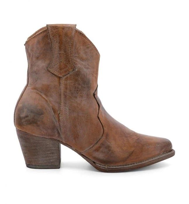 At first glance, the Baila Cowgirl Boots in Rustic look like authentic footwear from centuries past Rugged Heeled Boots For Fall, Rugged Heeled Boots With Reinforced Heel, Western Booties With Stacked Heel And Round Toe, Rustic Boots With Reinforced Heel For Fall, Rustic Fall Boots With Reinforced Heel, Western Booties With Round Toe And Leather Sole, Western Style Leather Sole Booties For Fall, Brown Snip Toe Booties For Fall, Western Style Heeled Boots With Round Toe