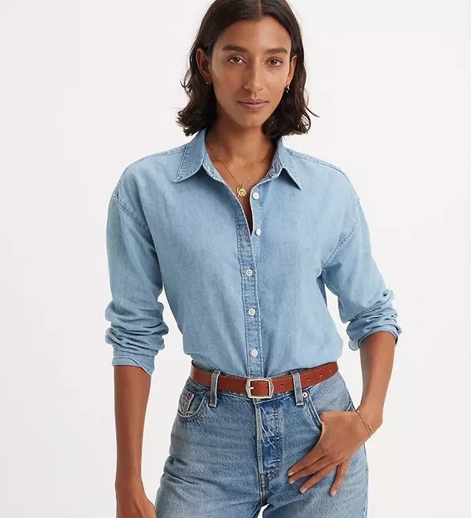 Odessa Long Sleeve Shirt - Light Wash | Levi's® US Levis Shirt Outfit Women, Levis Shirt Outfit, Light Wash Levis, Levis Shirt, Shirt Blouses Tops, Odessa, Shirt Outfit, Shopping List, Drop Shoulder