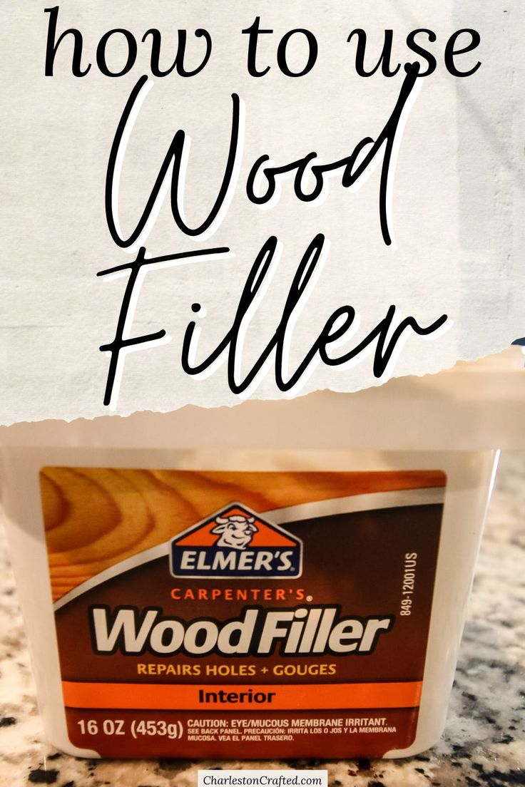 a container of wood filler with the words how to use wood filler on it