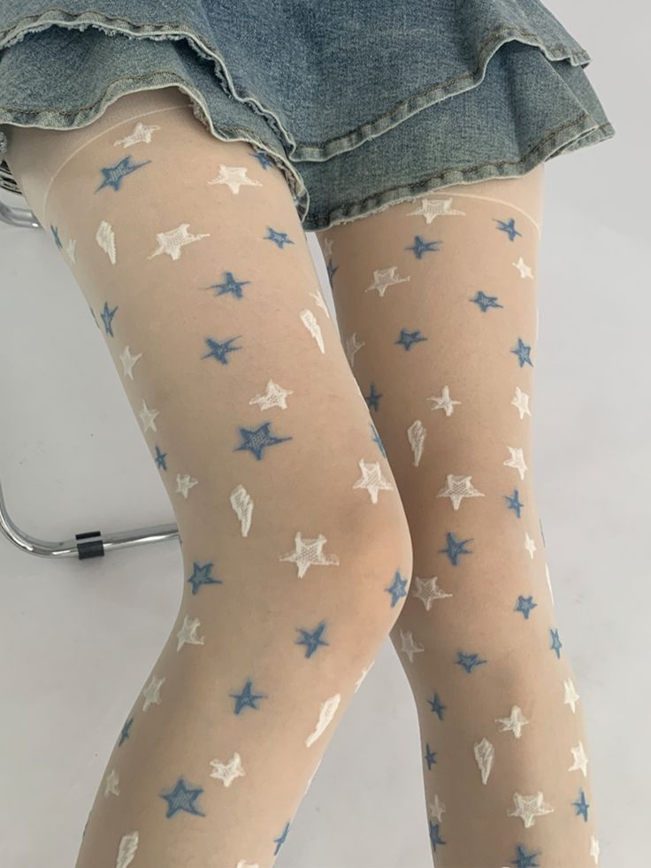 Step into a world of dreamy elegance with our white and blue stars milk white sweet summer tights. These enchanting tights feature a delicate pattern of white and blue stars, set against a soft milk-white backdrop. Perfect for adding a touch of whimsy to your summer wardrobe, they are crafted from lightweight, breathable fabric to keep you cool and comfortable on warm days. The stretchy material ensures a snug yet flexible fit, making them ideal for pairing with your favorite dresses, skirts, or Stretch White Summer Tights, White Stretch Tights For Summer, White Summer Tights, Trendy White Spring Tights, Trendy White Tights For Spring, White Tight Summer Tights, Blue Tight Hosiery For Spring, Trendy White Hosiery For Summer, White Stretch Stockings For Summer