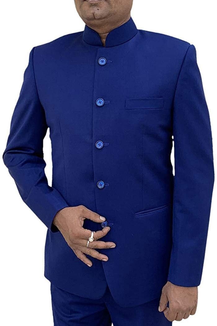 It is 5 button traditional nehru suit 2pc (Jacket, Pants) made in royal blue color pure polyester fabric. It has Bottom as trouser Nehru suit 2 Pc (Jacket, Pants). Made in royal blue color pure polyester fabric. All sizes shown are US Sizes for men Care Instructions : Dry Clean Only Royal Blue Formal Sherwani, Festive Formal Suits With Buttons, Formal Festive Suits, Classic Fitted Bandhgala With Button Closure, Royal Nehru Jacket For Formal Festive Occasions, Royal Blue Nehru Jacket For Formal Occasions, Traditional Blue Blazer For Formal Occasions, Traditional Blue Formal Blazer, Tailored Nehru Jacket With Button Closure For Semi-formal Occasions