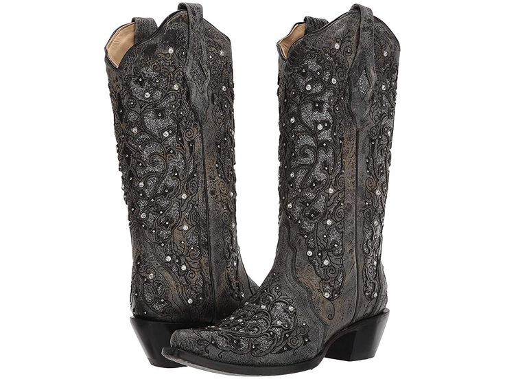 Corral Boots A3672 | Zappos.com Grey Cowgirl Boots, Sparkly Cowgirl Boots, 2026 Wedding, Cowgirl Boots Wedding, Corral Boots Womens, Tall Western Boot, Black Cowgirl Boots, Black Cowgirl, Girl Boots