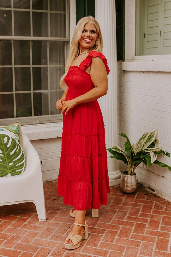 – You are sure to be photo-ready when you wear our eye-catching dress – Lightweight, unlined smocked material in red with a soft half skirt slip – Square neckline and upper back with wide smock, flutter shoulder straps – Figure hugging bodice and a tiered skirt with subtle ruffle detail – Flattering silhouette that falls into a straight hemline Half Skirt, Napa Valley, Square Necklines, Tiered Skirt, Square Neckline, Shoulder Straps, Smocking, Bodice, Skirt