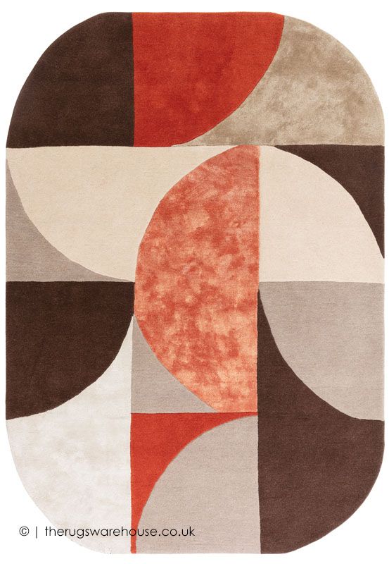 an abstract rug is shown in red, brown and white