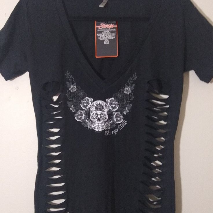 Sturgis Motorcycle Bike Rally 2018 Women's Shirt Top Black Hills Classic Size L. A Very Cute Top! This Item Is New With Tags. Edgy Black T-shirt For Biker Events, Moto Style Short Sleeve T-shirt For Biker Events, Motorcycle Shirts For Women, Black Biker Top With Skull Print, Starbucks T Shirt, Bike Rally, Biker T-shirt With Skull Print Short Sleeve, Diy Cut Shirts, Velvet Tees