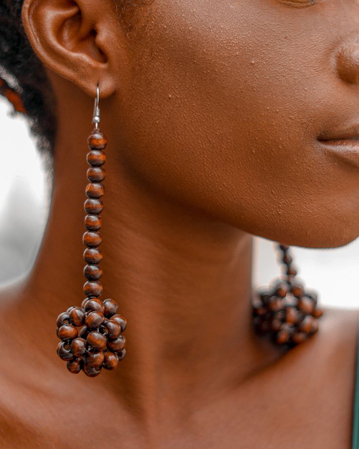 Brown Wooden Bead Earrings, Unique Brown Wooden Beads Earrings, Unique Brown Earrings With Wooden Beads, Brown Wooden Bead Drop Earrings, Wooden Bead Earrings, Wooden Bead Jewelry, Recycled Accessories, African Inspired Jewelry, African Bracelets