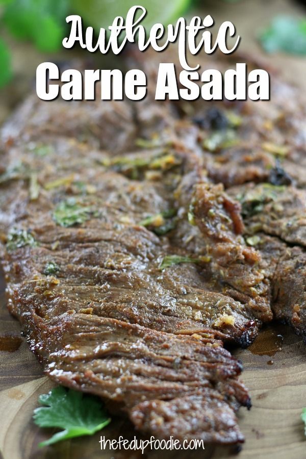 an image of some food that is on a cutting board with the words authentic carne asada