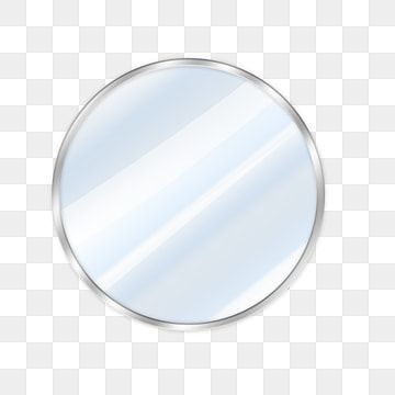 a round mirror on a white background, with no image or text in the bottom corner