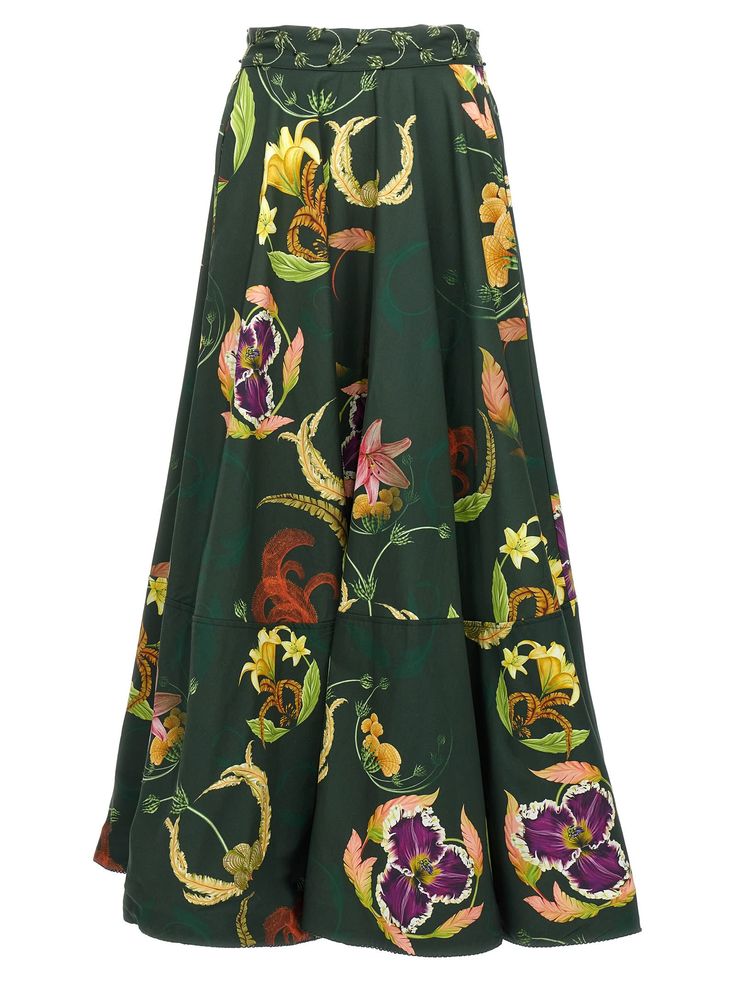 Bergamota marina' midi skirt in cotton poplin with all-over print, high waist model. Composition: 100% cotton | Agua by Agua Bendita Women's bergamota Marina Midi Skirt in Green | SS24 Summer 2025, Luxury Retail, Cotton Poplin, Luxury Boutique, Fur Coat, Midi Skirt, Fitness Models, High Waist, Women Wear