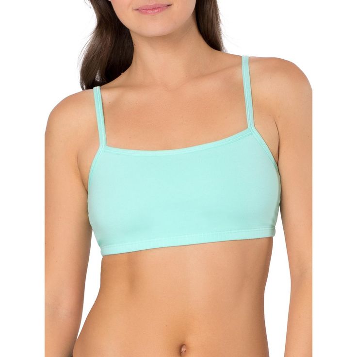 Basics bras for ladies are a wardrobe essential. The Fruit of the Loom Womens Spaghetti Strap Cotton Sports Bras can be layered under any shirt for a pop of color or additional coverage and support. These cotton pullover bras are perfect for everyday wear, designed with easy to hide spaghetti style straps and soft, stretch fabric for a comfortable and flexible fit. A comfortable and lightweight alternative to an underwire bra, the Fruit of the Loom Womens Spaghetti Strap Cotton Sports Bra includ Spring Cami Sports Bra With Built-in Bra, Sports Tops With Built-in Bra And Spaghetti Straps, Spring Crop Top With Light Support, Fitted Camisole With Light Support, Fitted Yoga Bra With Spaghetti Straps, Green Medium Support Bra Friendly Top, Spring Seamless Sports Bra With Medium Support, Seamless Sports Bra With Medium Support For Spring, Solid Scoop Neck Sports Bra For Spring