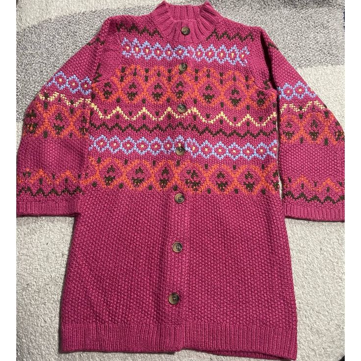 Sundance La Jolla Long Chunky Fair Isle Button Down Cardigan Sweater Women's Size Small Pink Condition: Pre Owned Brand: Sundance Gender: Women Category: Sweaters Size: S Color: Pink Multicolor Button Sweater For Fall, Fitted Sweater Coat With Button Closure, Pink Buttoned Cardigan For Winter, Purple Buttoned Sweater For Fall, Purple Button Sweater For Fall, Pink Fitted Sweater Coat For Fall, Fitted Pink Sweater Coat For Fall, Multicolor Long Sleeve Sweater With Buttons, Purple Buttoned Sweater For Winter