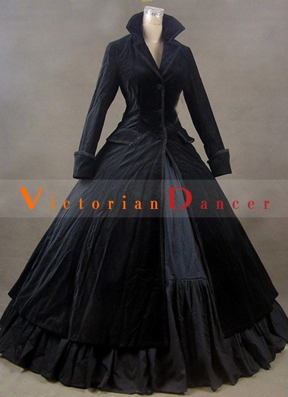 Winter Black Gothic Victorian Edwardian Dress   Condition: Brand New  Color: amp;nbsp; As Picture  Material: Cotton  Silhouette: Ball Gown  Sleeve Length: Long Sleeve  Dresses Length:Floor-Length  Neckline: V-Neck  Style: Vintage  Includes: Dress Performance Gown, Historical Dresses Victorian, Black Victorian Dress, Dresses Victorian, Gothic Victorian Dresses, Dress Medieval, Theatre Performance, Victorian Dresses, Edwardian Dress