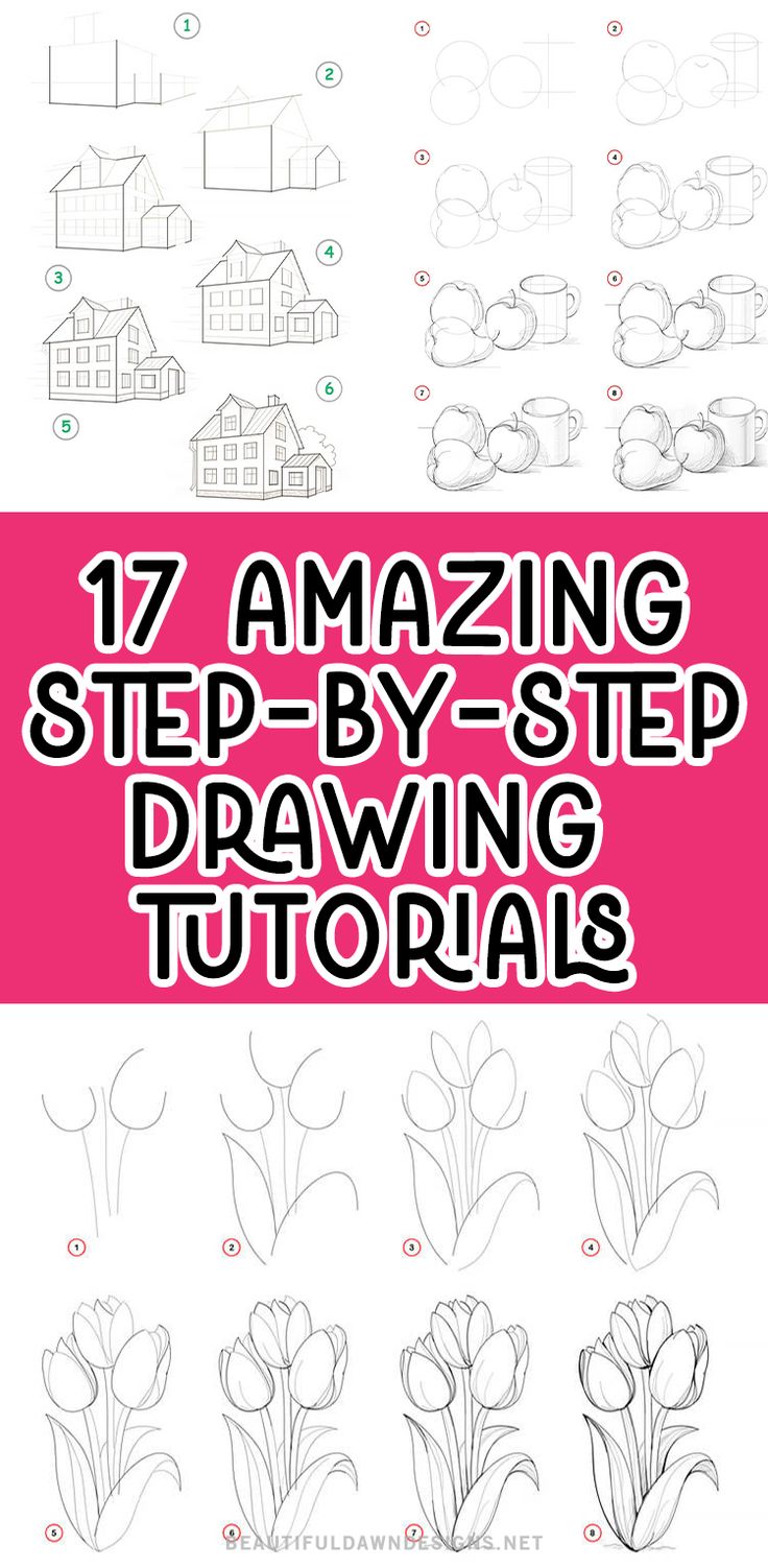 step by step drawing instructions for kids to learn how to draw tulips and flowers