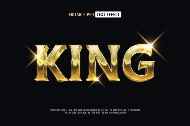 the word king in gold letters on a black background with sparkles and glares