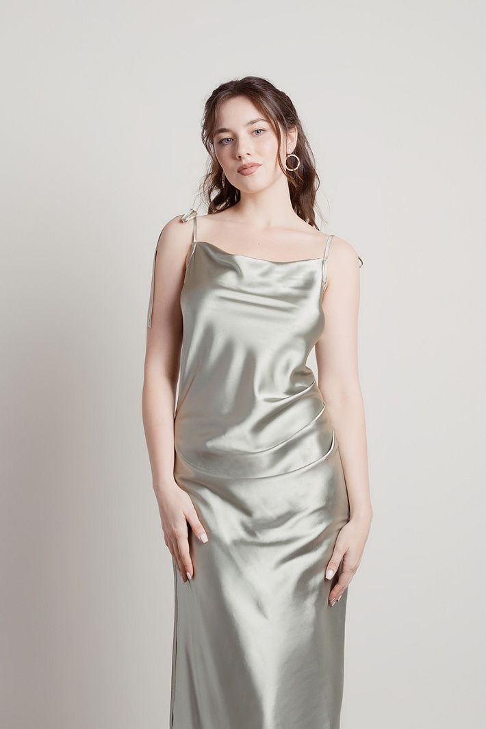 Charm Me Satin Cowl Neck Midi Dress in Sage - $52 | Tobi US Midi Dress For Wedding, Satin Cowl Neck Dress, Holiday Formal Dresses, Cowl Neck Midi Dress, Midi Wedding Dress, Bold Dresses, Cowl Dress, Square Toe Sandals, Guest Attire