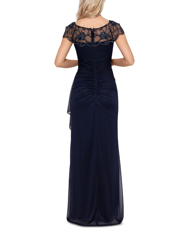 XSCAPE Embellished-Neck Gown & Reviews - Dresses - Women - Macy's Gowns For Plus Size Women, Petite Evening Dresses, Macys Women, Xscape Dresses, Evening Dress Collection, Long Evening Dress, Mob Dresses, Gowns Online, Review Dresses