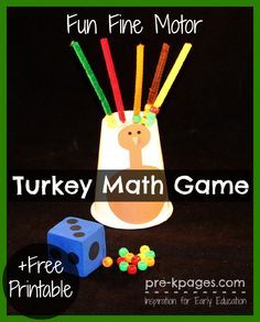 the turkey math game is fun for kids to play with and practice their fine motor skills