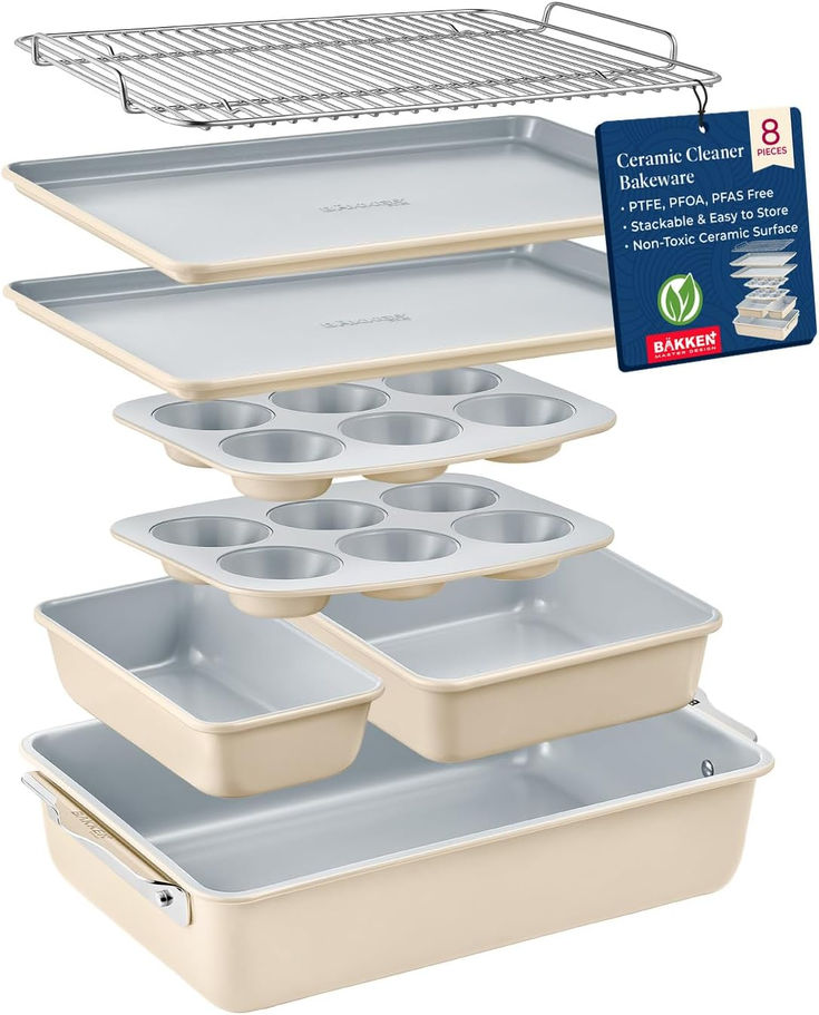 three pans with trays and rack for baking