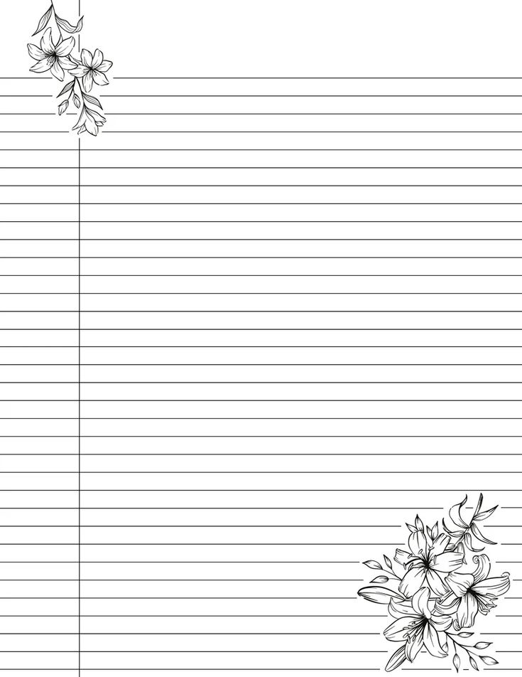 lined paper with flowers on it and lines in the bottom left hand corner for writing