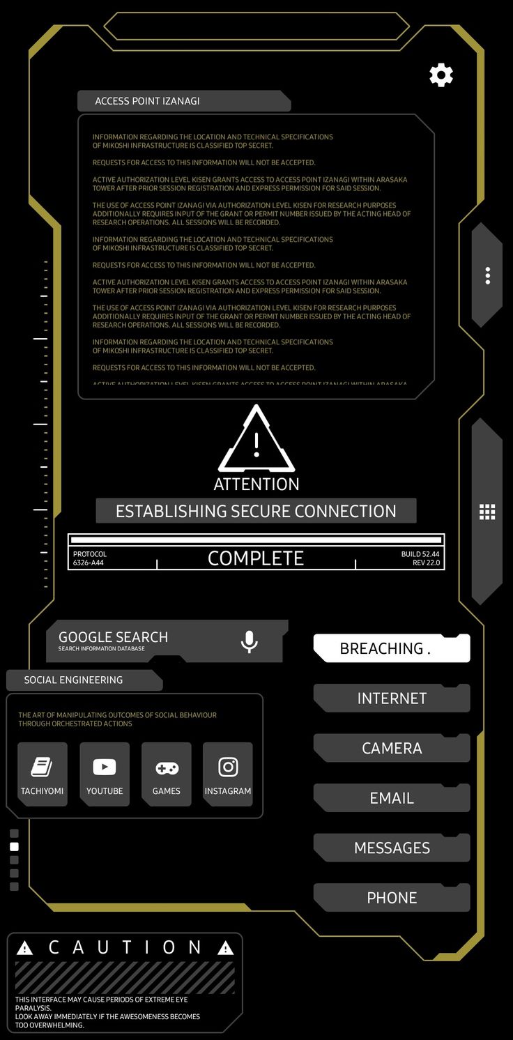 a black and gold web page with different types of information on it's side