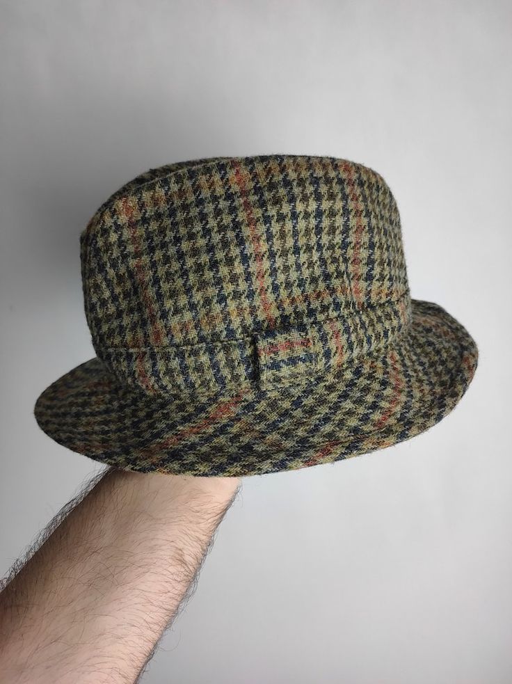 FAILSWORTH Tweed Hat, Clansman Checked Bucket Hat, Houndstooth Wool Trilby Hat, Unisex Country Hat, Traditional British Fedora Hat, Size 57 - Etsy Vintage Top Hat With Short Brim For Fall, Vintage Short Brim Top Hat For Fall, Vintage Fedora Top Hat For Fall, Fitted Tweed Hat For Fall, Vintage Wool Hat Bands For Winter, Vintage Brimmed Fedora For Fall, Retro Short Brim Hats For Fall, Retro Short Brim Fall Hat, Fall Herringbone Hat With Short Brim