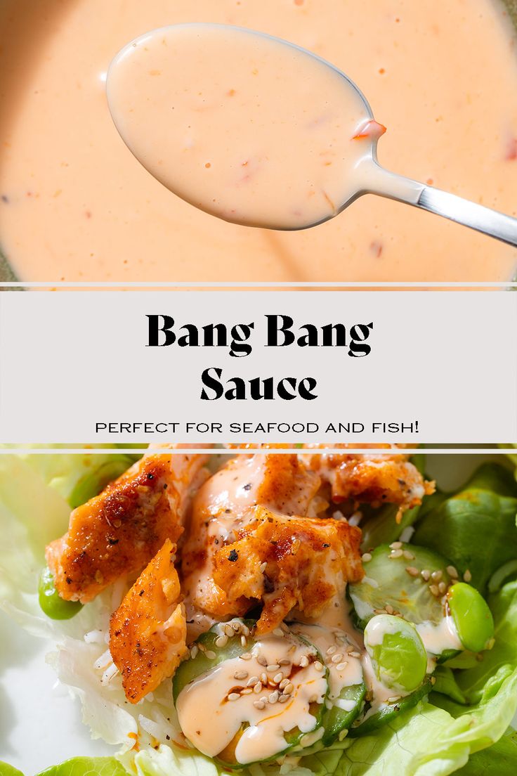 an image of a bowl of bang bang sauce with chicken and lettuce on the side