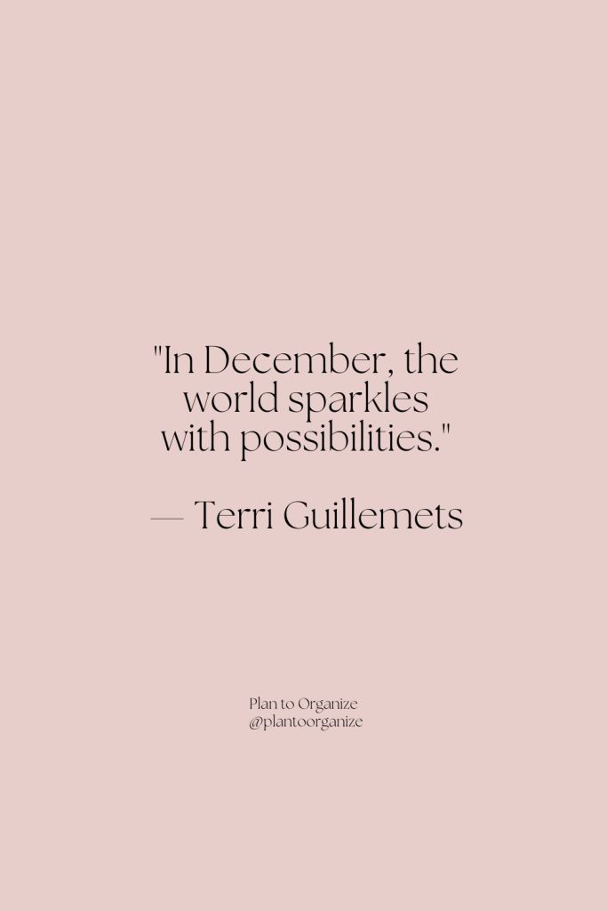 a pink background with the words in december, the world sparkles with possibilities - terri gullemets