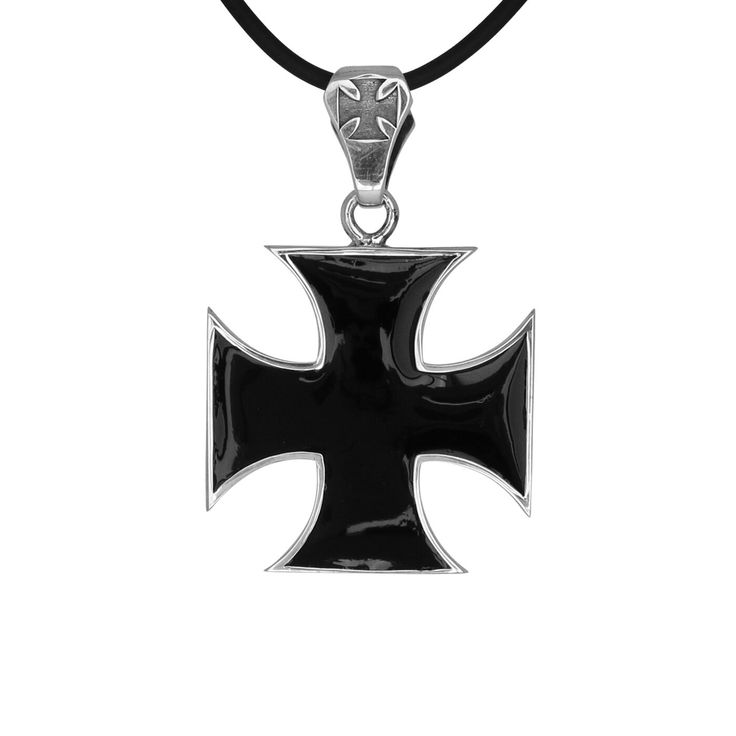 Sterling Silver .925 Iron Cross with Black Enamel Biker's Pendant Necklace Solid Sterling Silver Made in United States NOTE: Black Necklace Cord Included Cord Length: 19" Item Specifics Sterling Silver Oxidized Black Cold Enamel Inside Heavy Solid Sterling Silver Biker's Cross Design Charm Cross Pendant Necklace Height: 51mm (Height Includes the Bail Hanger) Width: 33mm Weight: 10.7 Grams SKU: CHN0140 Made In United States Shipping: United States Free Returns: 30 Days return or exchange policy M Black Gothic Jewelry For Biker Events, Black Engraved Sterling Silver Jewelry, Black Symbolic Sterling Silver Jewelry, Classic Black Jewelry With Oxidized Finish, Black Jewelry With Polished Finish For Collectible, Black Oxidized Sterling Silver Jewelry, Black Engraved Pendant Jewelry, Black Sterling Silver Jewelry With Oxidized Finish, Black Sterling Silver Symbolic Jewelry