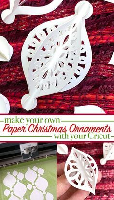 paper christmas ornaments with your crict cut out on the side and instructions to make them