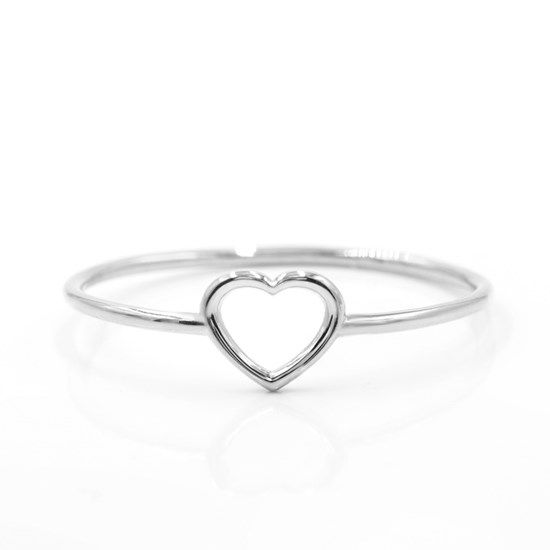 Super cute, this dainty ring has an open heart shaped cut out and is perfect for stacking or on its own.  Available in 14k yellow, rose, or white.  Also avaialable in platinum. Promise Rings For Her Simple Boyfriend Girlfriend, Promise Rings For Her Simple Silver, Promise Rings For Her Simple Cheap, Cheap Rings For Teens, Dainty Stackable White Gold Heart Ring, Dainty White Gold Heart Ring, Dainty White Gold Stackable Heart Ring, Dainty White Gold Heart Ring For Promise, Dainty White Gold Heart Promise Ring