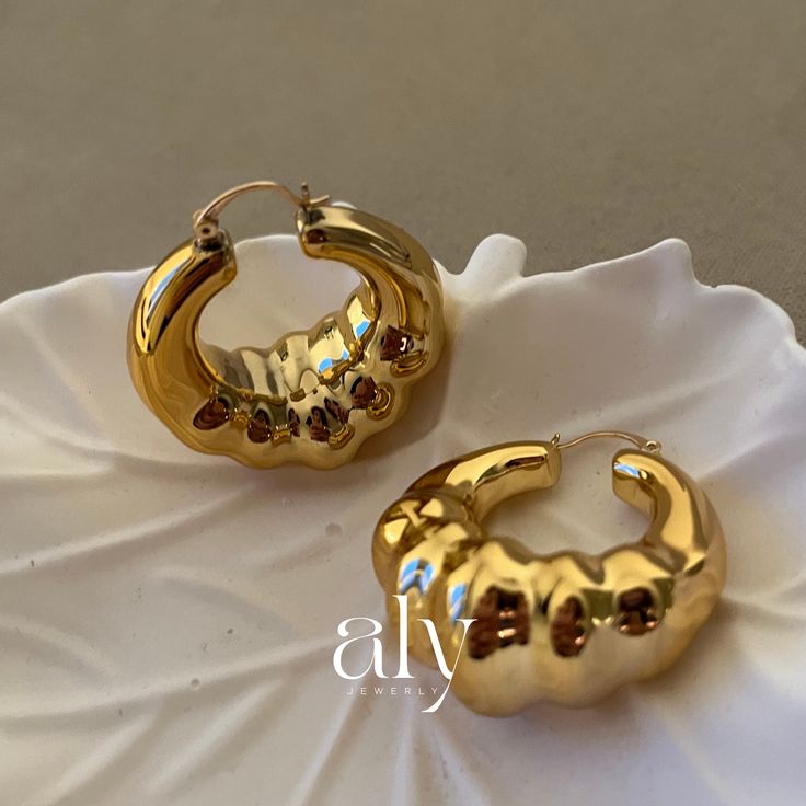 Gold Plated  Chunky Hoop Earrings, Gold Oyster Earrings, Mussel Earrings, Big Statement Bamboo Add a touch of elegance and timelessness to your special occasions with our handcrafted jewelry designs. Each piece is meticulously crafted to harmoniously blend functionality with aesthetics, complementing your style flawlessly. *Material Quality: Our pieces are crafted from high-grade stainless steel, promising to maintain its luster for years to come and aspiring to become your favorite accessory. * Gold Chunky Round Earrings, Chunky Metal Hoop Earrings As A Gift, Chunky Small Hoop Metal Earrings, Chunky Small Hoop Earrings For Gift, Chunky Huggie Earrings Gift, Oyster Earrings, Chunky Hoop Earrings, Earrings Big, Hoop Earrings Gold