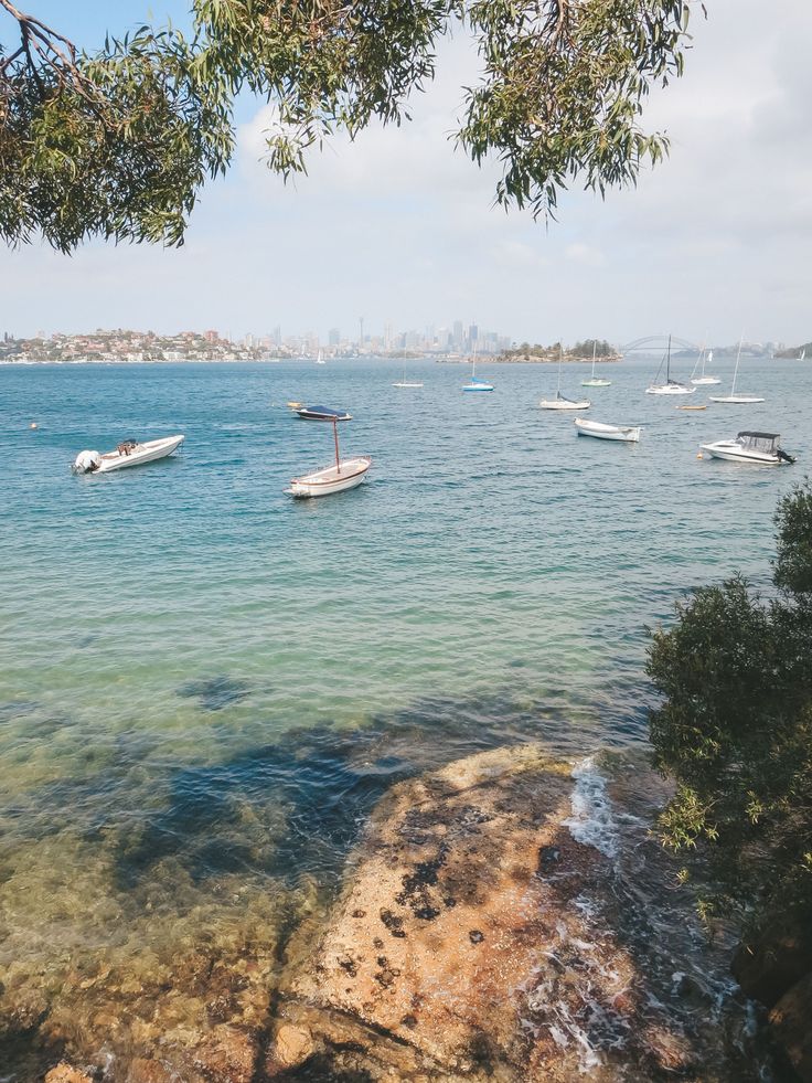 there are many boats in the water at this beach, and one is off to the side