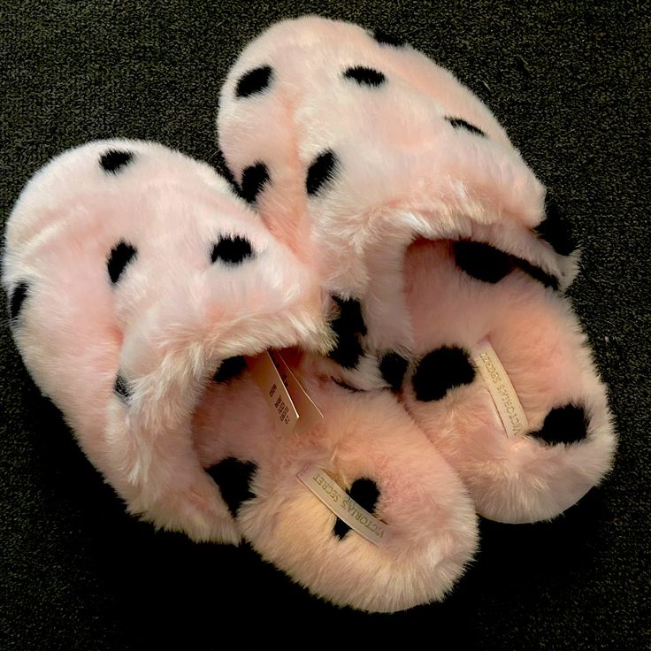 Nwt Victoria’s Secret Slippers. Soft Pink With Black Polka Dots. Size Small (I’d Say They Fit Between 4-6, Adult Size) Comfortable Pink Slippers For Spring, Casual Pink Slippers For Spring, Pink Round Toe Winter Slippers, Cute Pink Flat Slippers, Comfortable Pink Slip-on Slippers, Pink Closed Toe Slippers For Spring, Comfortable Pink Round Toe Slippers, Pink Flat Synthetic Slippers, Pink Synthetic Winter Slippers